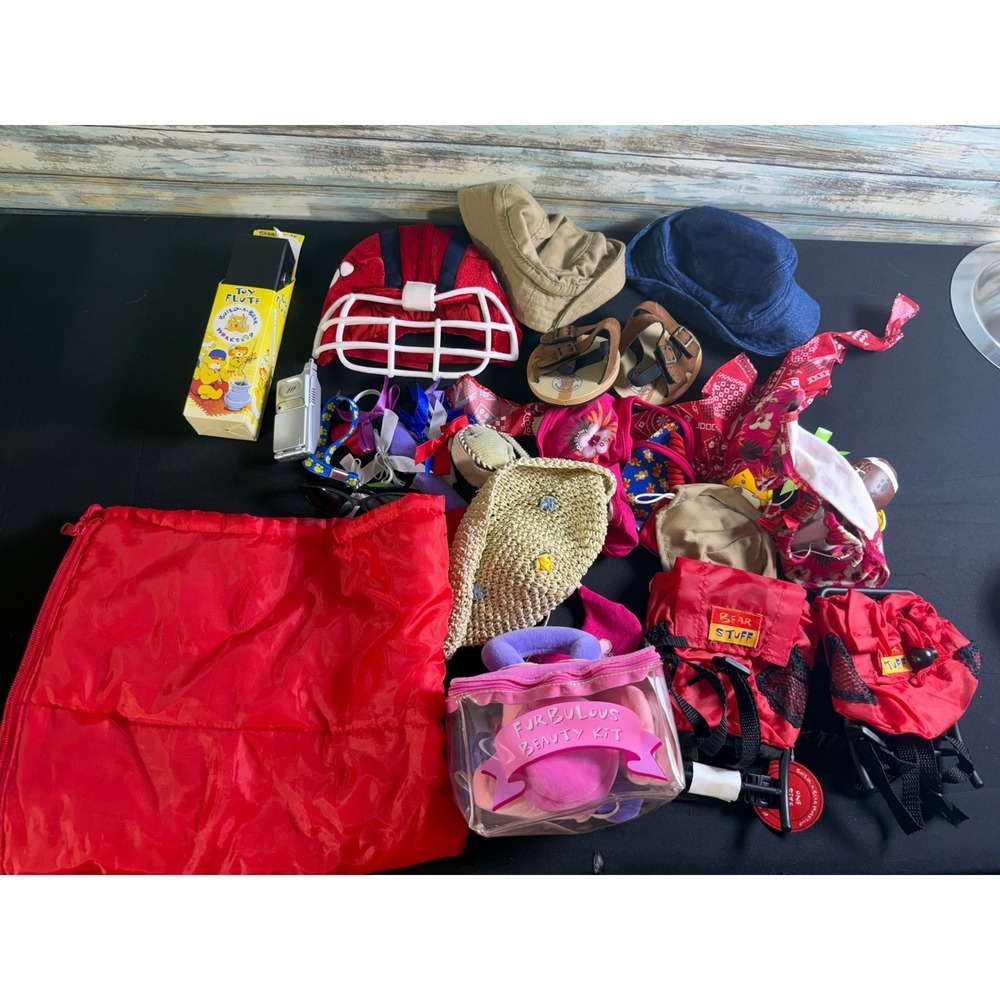 Build-A-Bear Workshop Accessory Lot OS Mixed Backpacks Shoes Hats Flute Toy